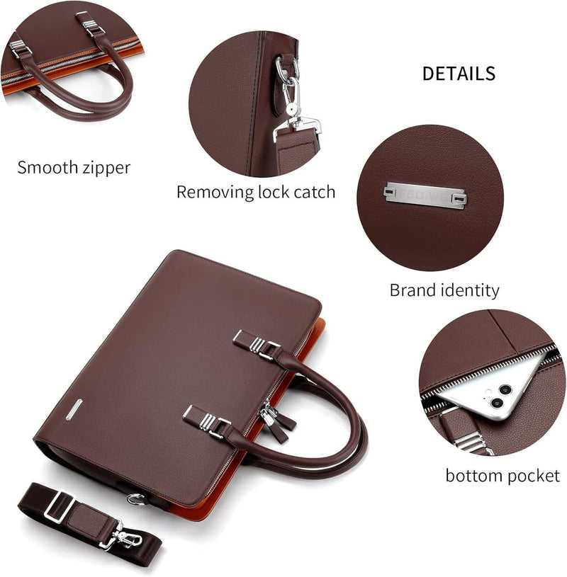 Premium Leather Multi-Compartment Laptop Bag For Business And Travel