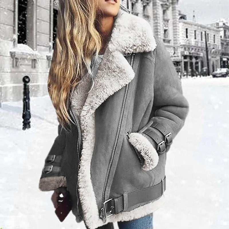 Premium Suede Sheepskin Jacket With Belt And Pockets