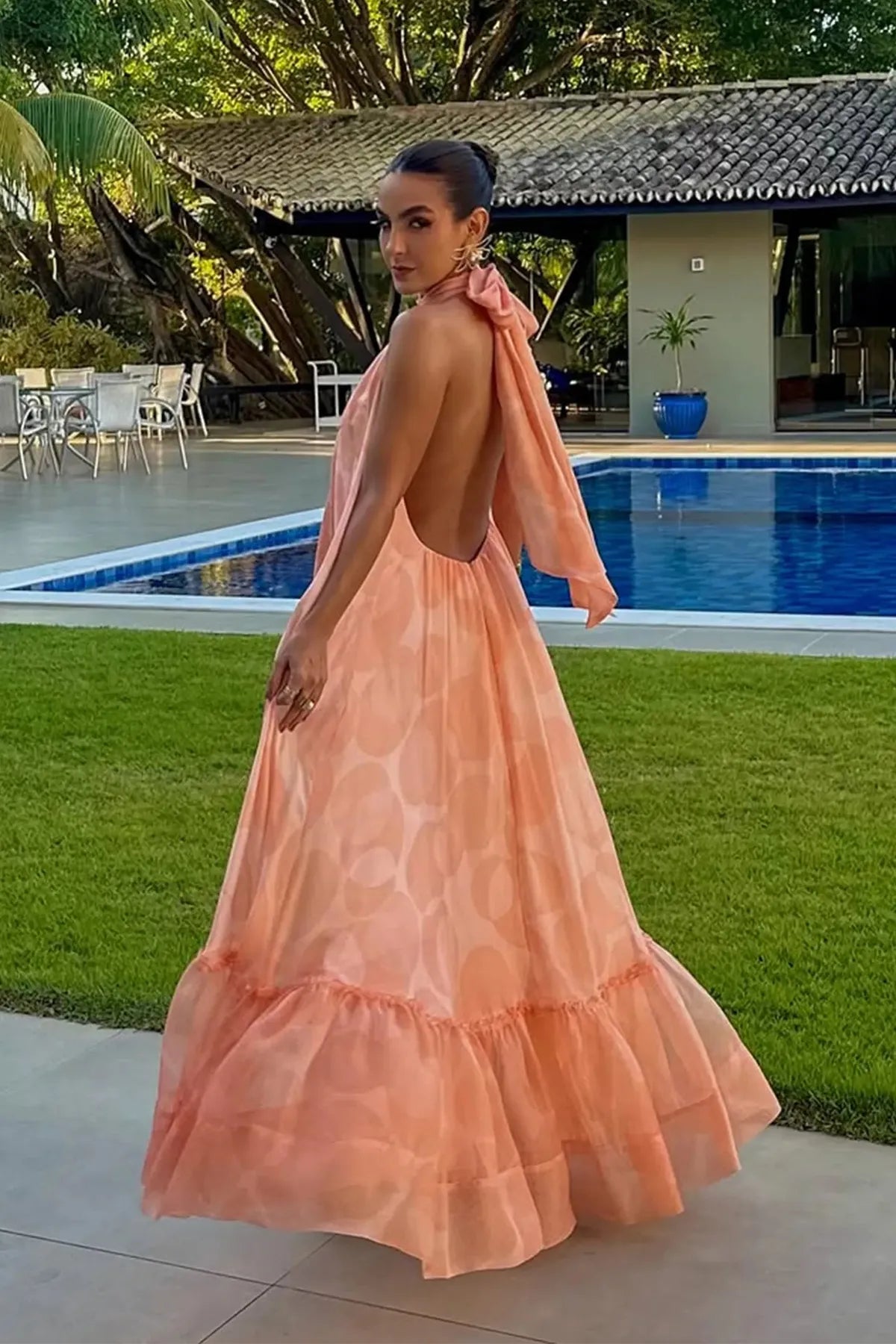 Printed Halter Neck Maxi Dress
