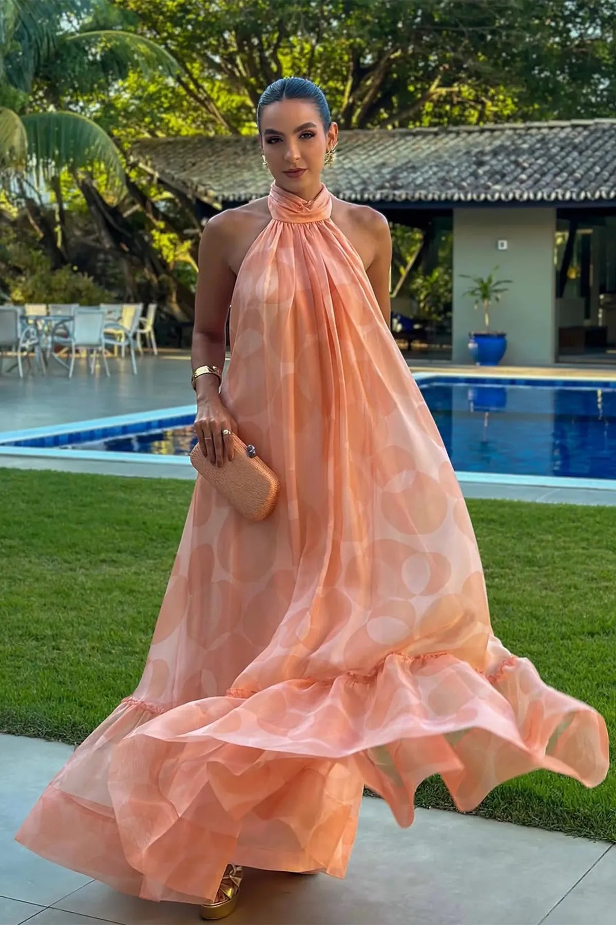 Printed Halter Neck Maxi Dress