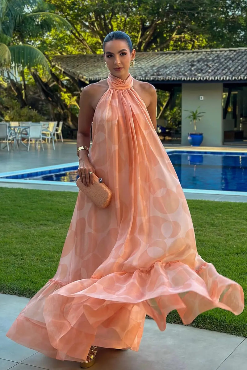 Printed Halter Neck Maxi Dress
