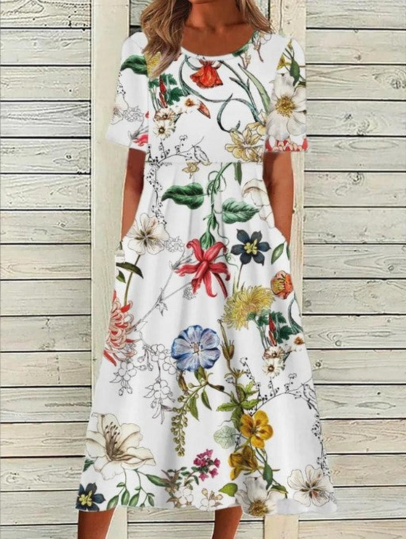 Printed Midi Dress With Relaxed Fit