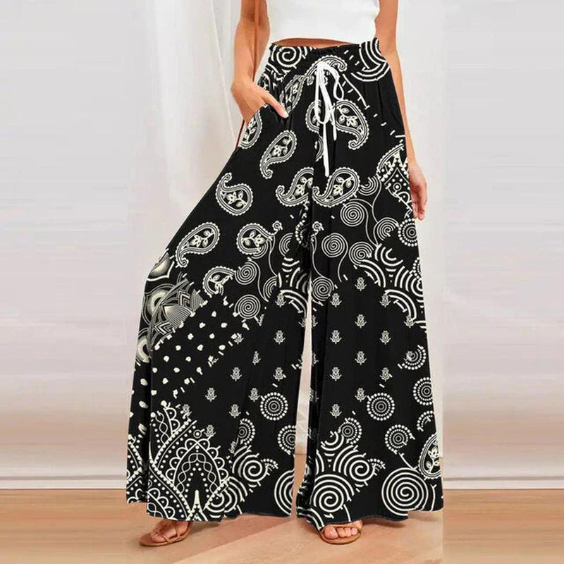 Printed Women&#39;s Summer Trousers With Wide Legs