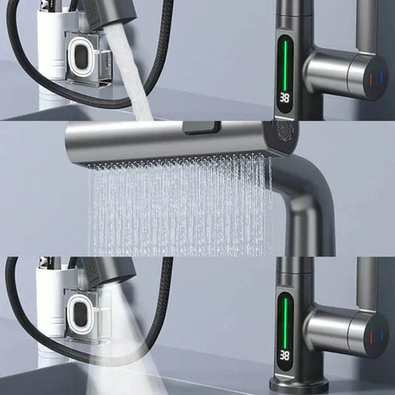 Pull-Out Kitchen and Bathroom Faucet with LED Temperature Display