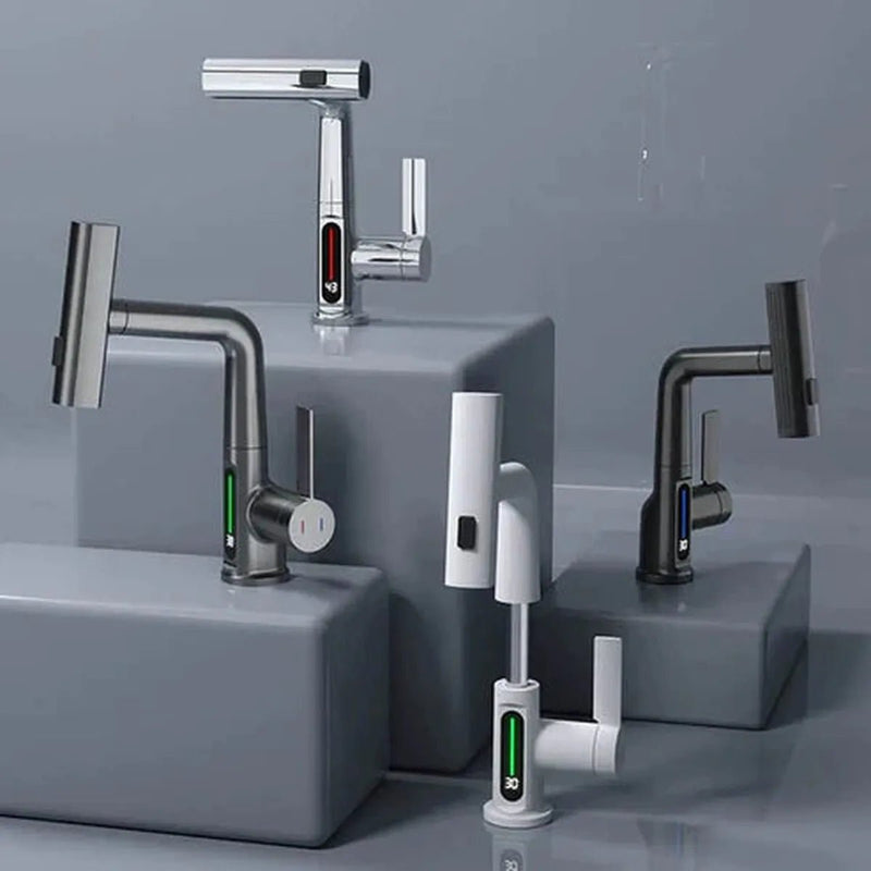 Pull-Out Kitchen and Bathroom Faucet with LED Temperature Display