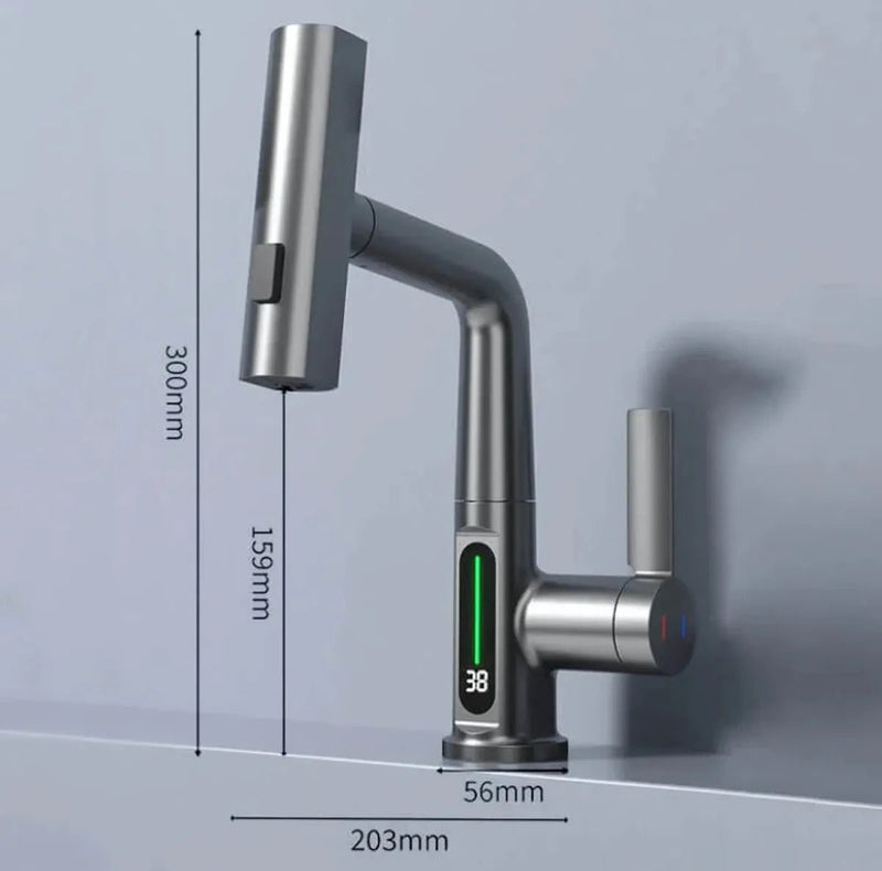 Pull-Out Kitchen and Bathroom Faucet with LED Temperature Display