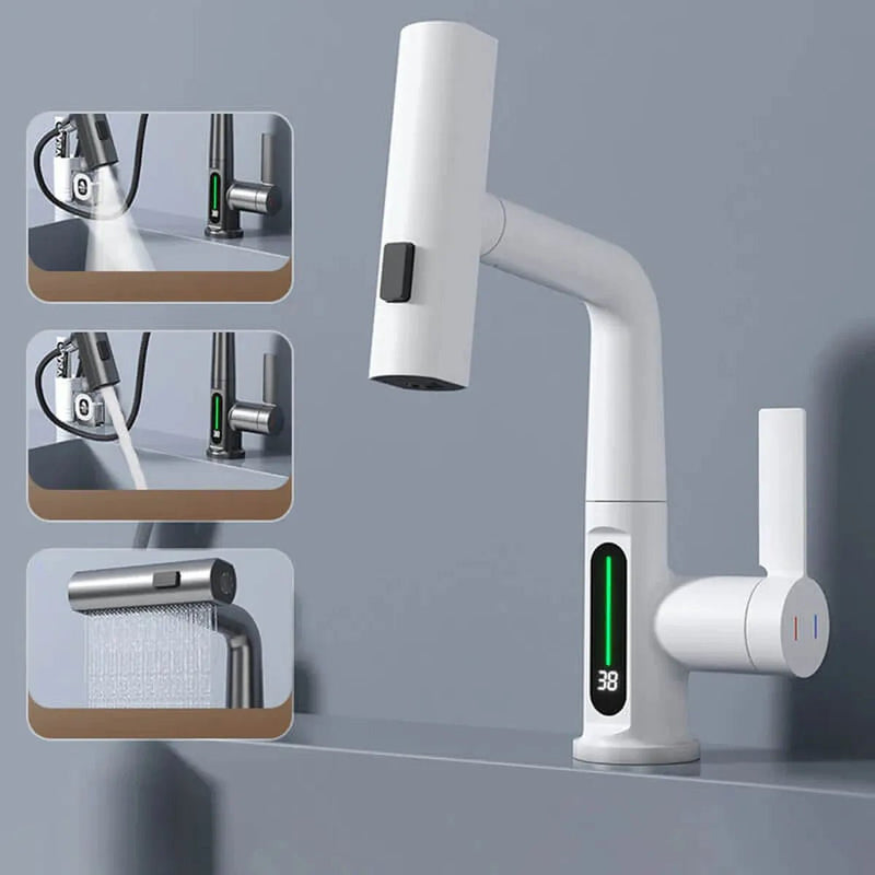 Pull-Out Kitchen and Bathroom Faucet with LED Temperature Display