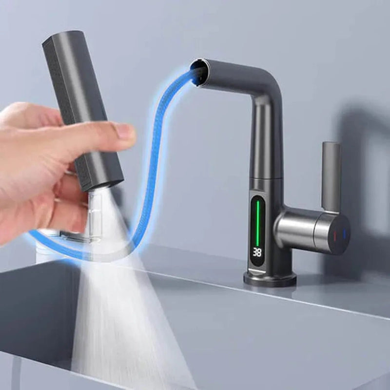 Pull-Out Kitchen and Bathroom Faucet with LED Temperature Display