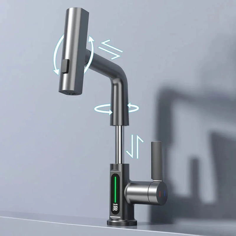 Pull-Out Kitchen and Bathroom Faucet with LED Temperature Display