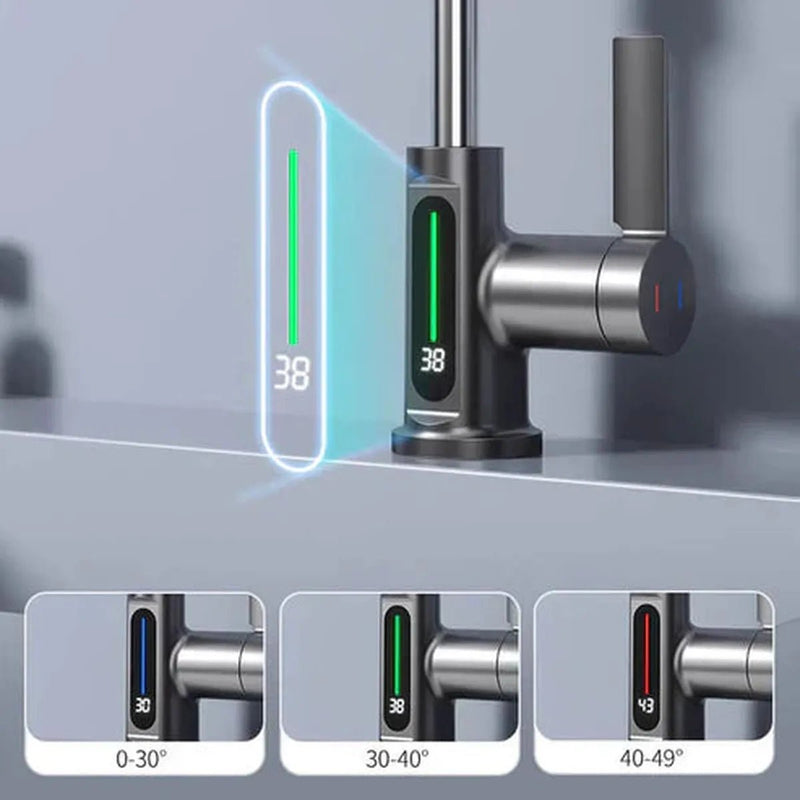 Pull-Out Kitchen and Bathroom Faucet with LED Temperature Display