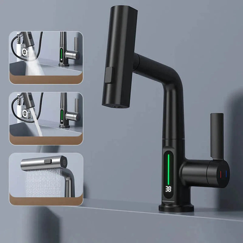Pull-Out Kitchen and Bathroom Faucet with LED Temperature Display