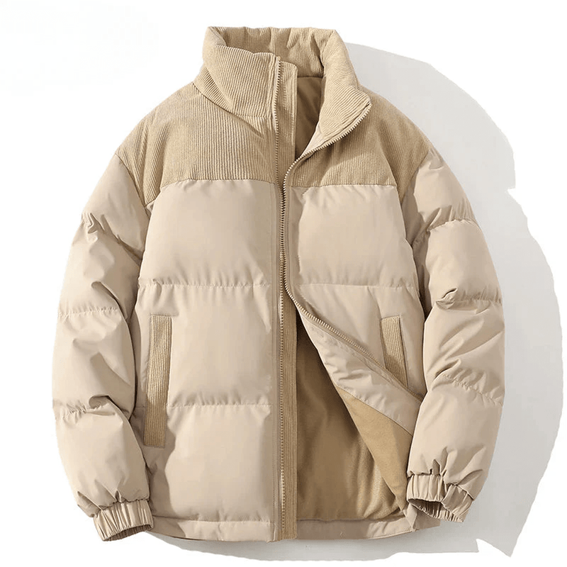 Quilted Corduroy Yoke Relaxed Fit Puffer Jacket