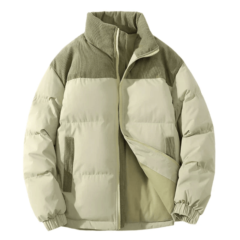 Quilted Corduroy Yoke Relaxed Fit Puffer Jacket