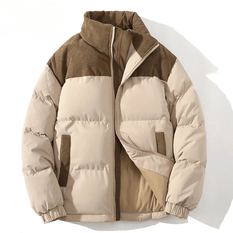 Quilted Corduroy Yoke Relaxed Fit Puffer Jacket