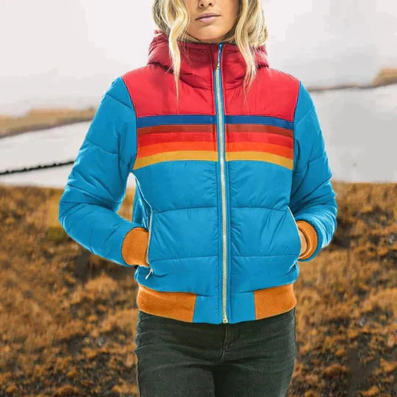 Quilted Hooded Jacket With Stripe Detail