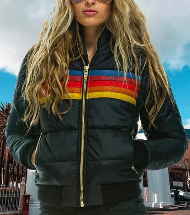 Quilted Hooded Jacket With Stripe Detail