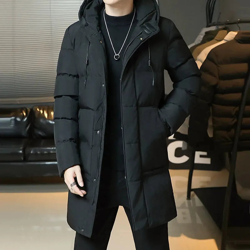 Quilted Hooded Mid-Length Insulated Coat