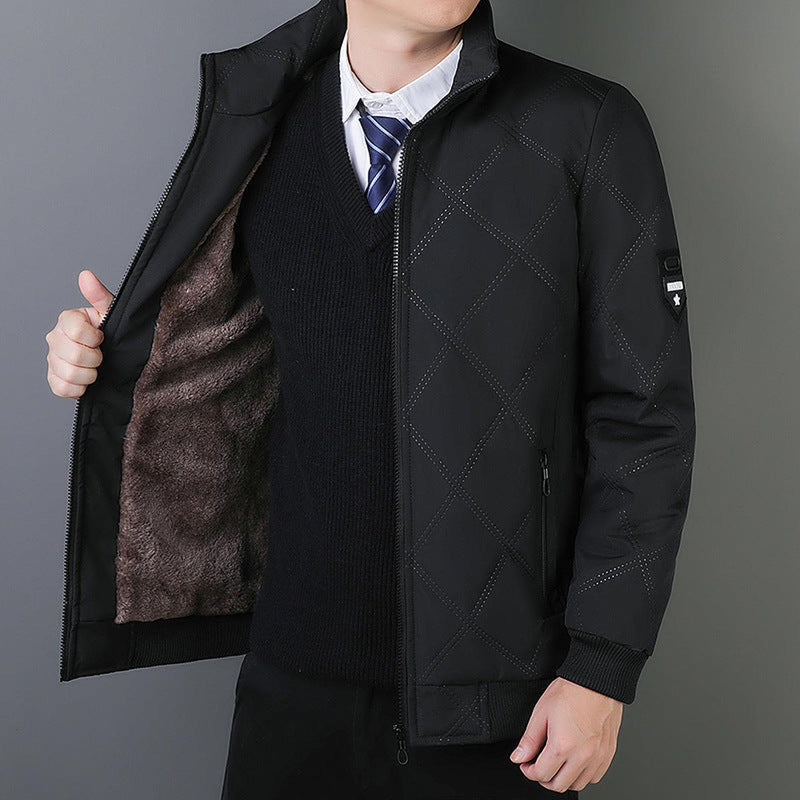 Quilted Jacket With Warm Lining And Stand Collar