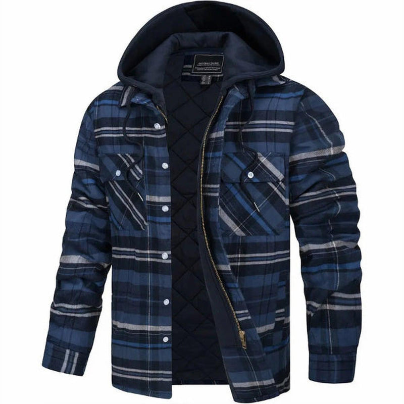 Quilted Plaid Hooded Bomber Jacket for Men