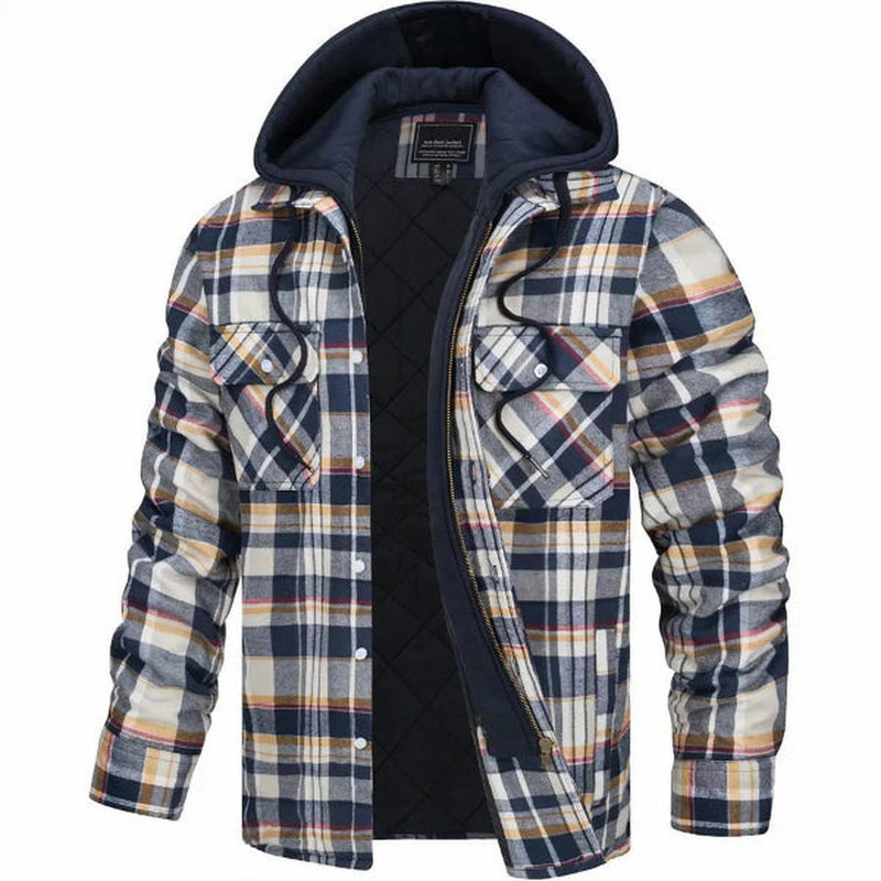 Quilted Plaid Hooded Bomber Jacket for Men