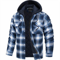 Quilted Plaid Hooded Bomber Jacket for Men
