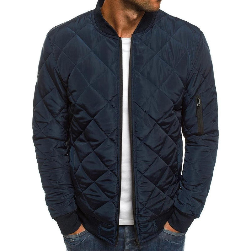 Quilted Regular Fit Jacket With Diamond Stitch Design
