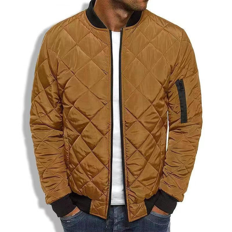 Quilted Regular Fit Jacket With Diamond Stitch Design
