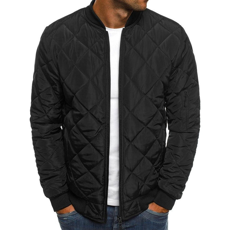 Quilted Regular Fit Jacket With Diamond Stitch Design