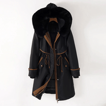 Quilted Winter Parka Jacket With Adjustable Waist And Faux Fur Hood