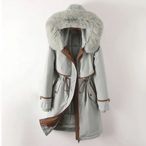 Quilted Winter Parka Jacket With Adjustable Waist And Faux Fur Hood