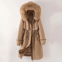 Quilted Winter Parka Jacket With Adjustable Waist And Faux Fur Hood