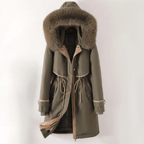 Quilted Winter Parka Jacket With Adjustable Waist And Faux Fur Hood