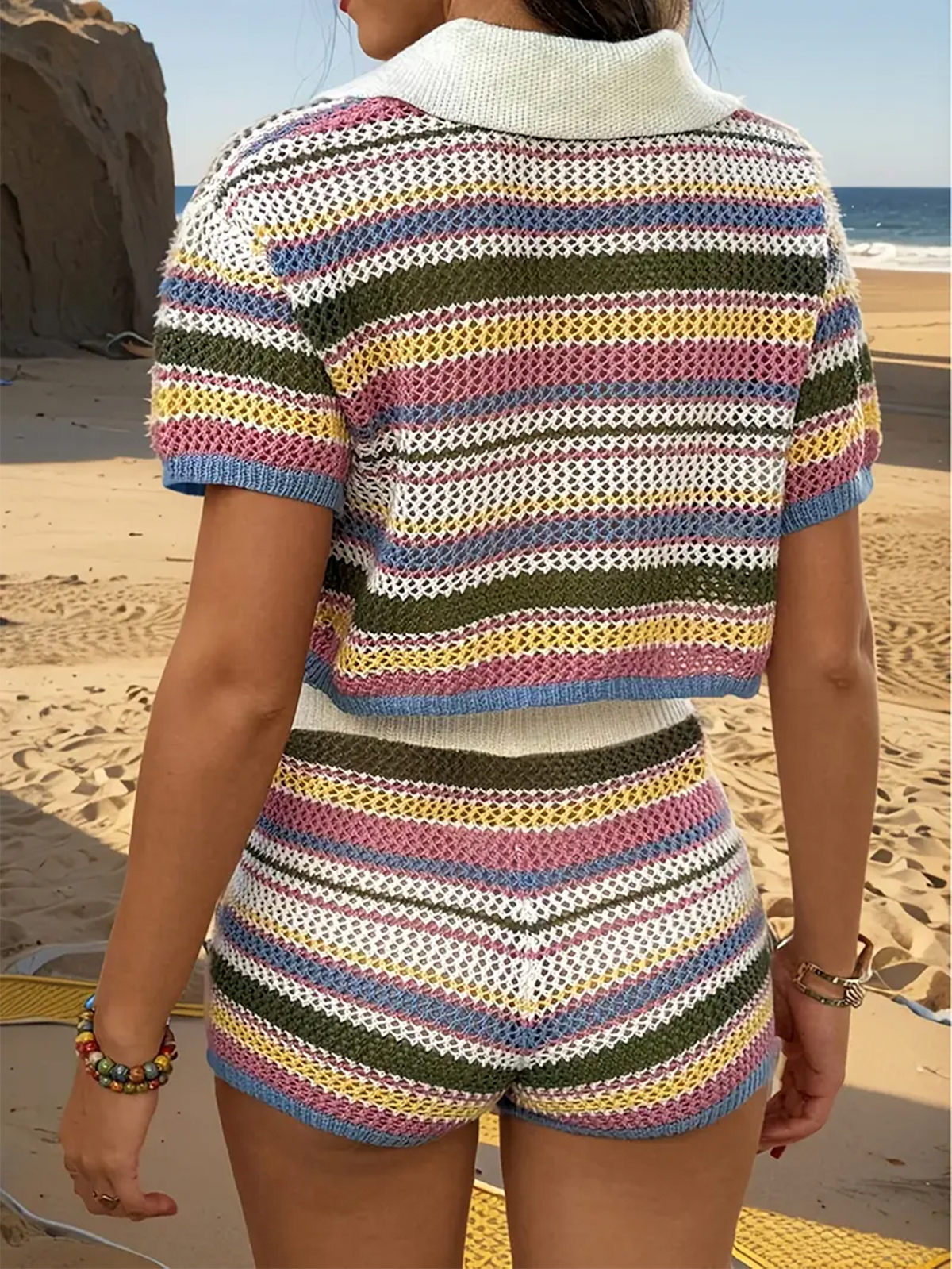 Rainbow Festival Crochet Set with Top and Shorts