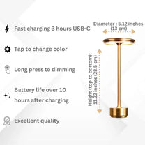 Rechargeable Wireless Table Lamp With Dimmable Touch Control