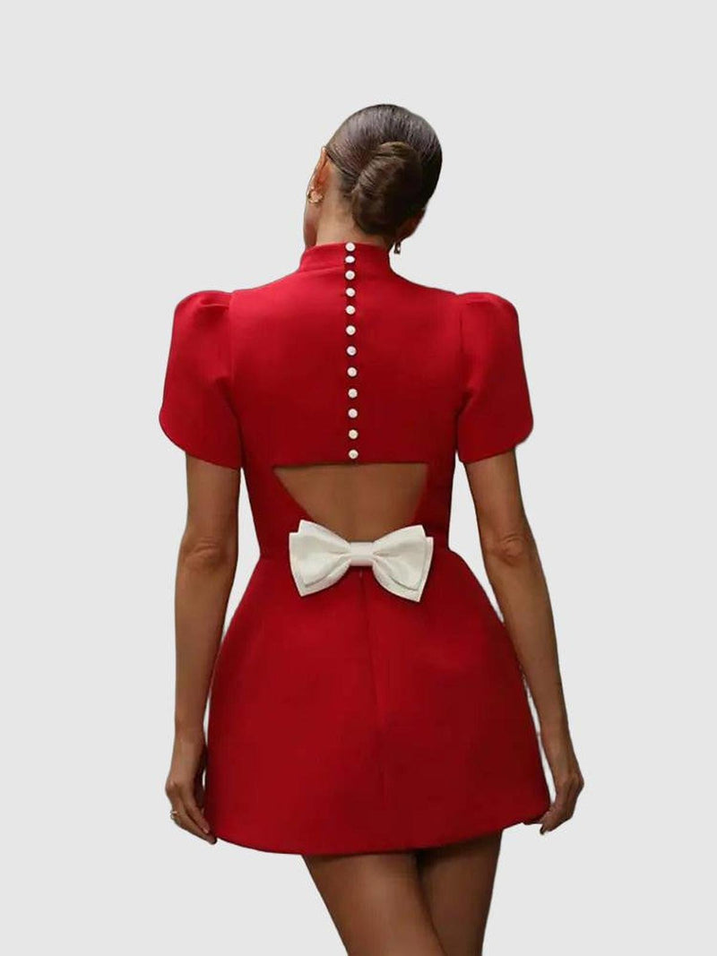 Red Hollow Tie Mini Party Dress For Women