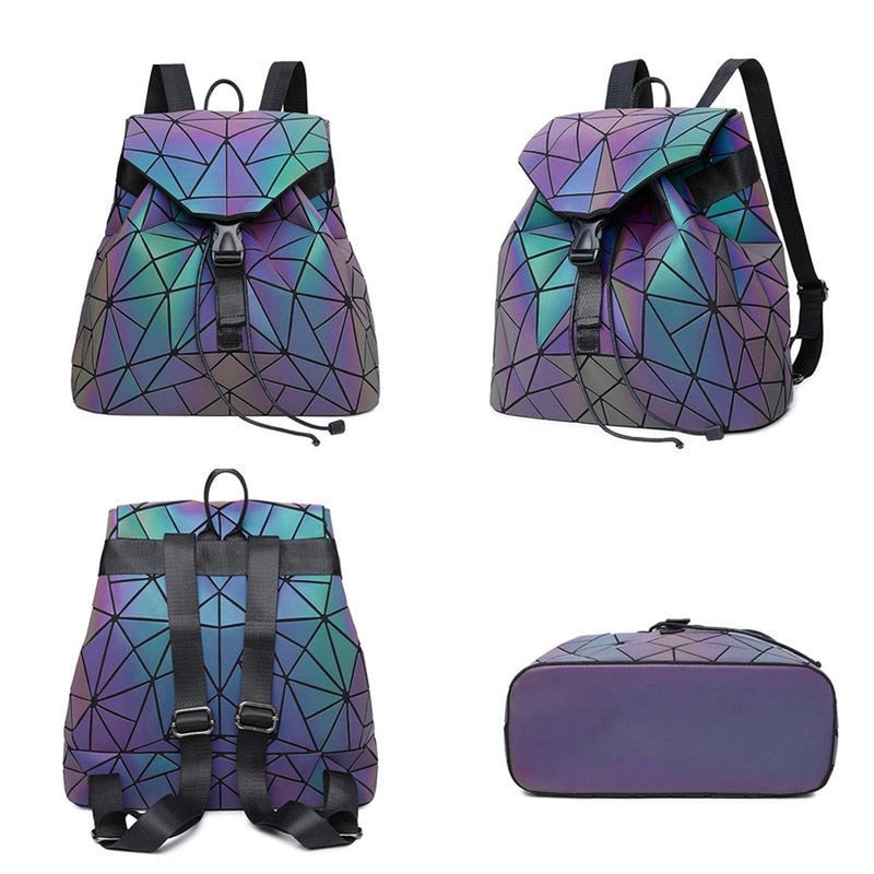 Reflective Colour Changing Geometric Backpack For Women