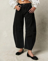 Relaxed Barrel Cut Distressed Jeans With 4-Pocket Design