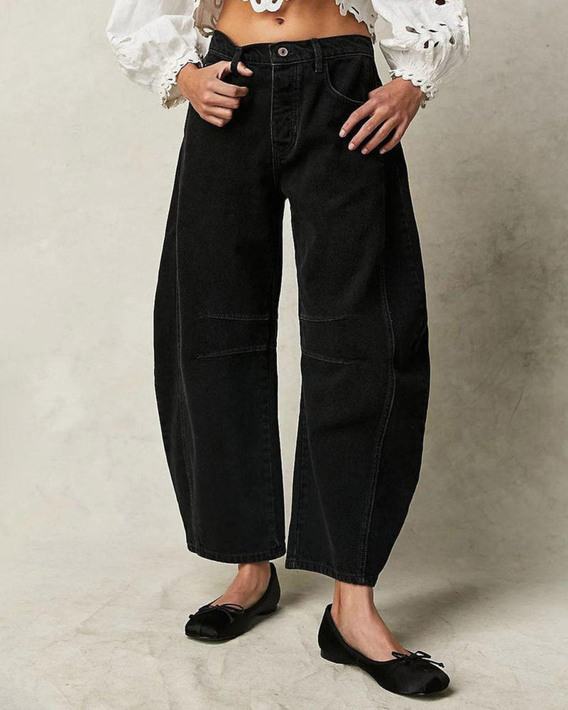 Relaxed Barrel Cut Distressed Jeans With 4-Pocket Design