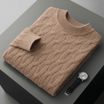 Relaxed Fit Cable Knit Wool Blend Sweater