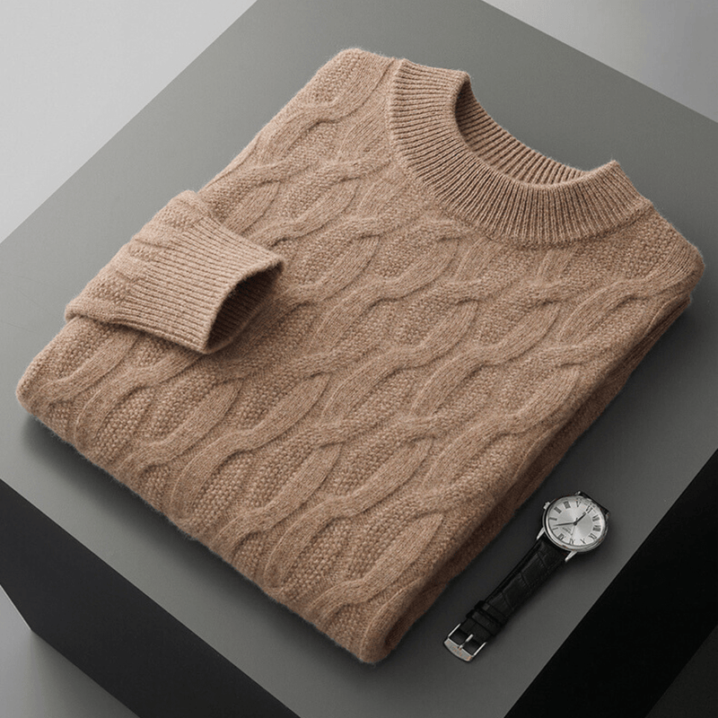 Relaxed Fit Cable Knit Wool Blend Sweater