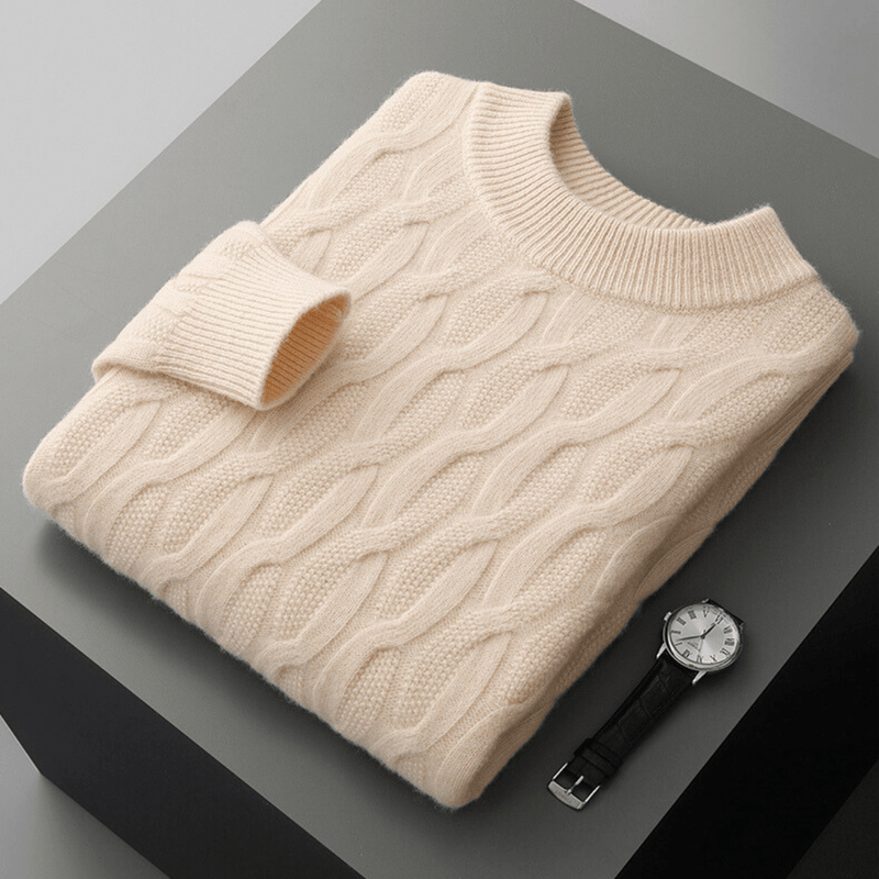 Relaxed Fit Cable Knit Wool Blend Sweater