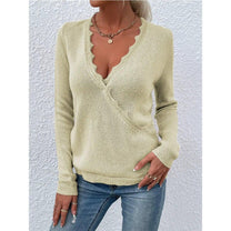 Relaxed Fit Scalloped V-Neck Knit Sweater Herwick