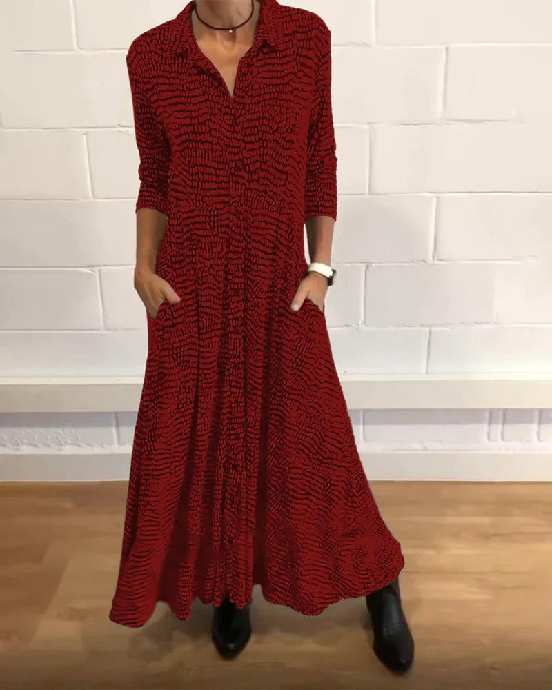 Relaxed Long Autumn Dress With V-Neck In Multiple Colours