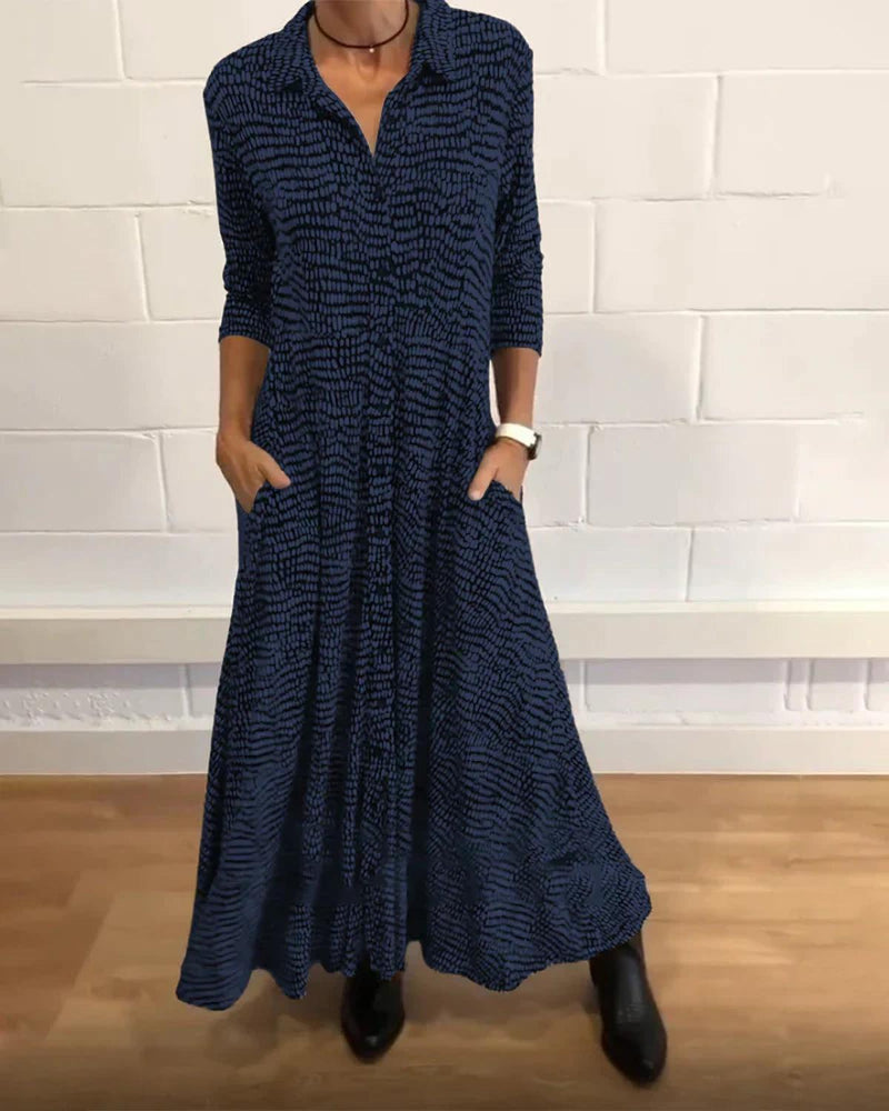 Relaxed Long Autumn Dress With V-Neck In Multiple Colours