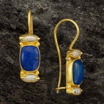Retro Blue and Gold Tone Earrings