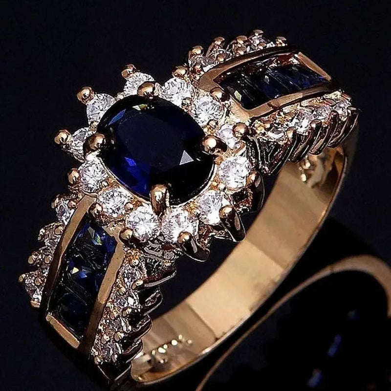 Retro Gold Tone Blue Ring