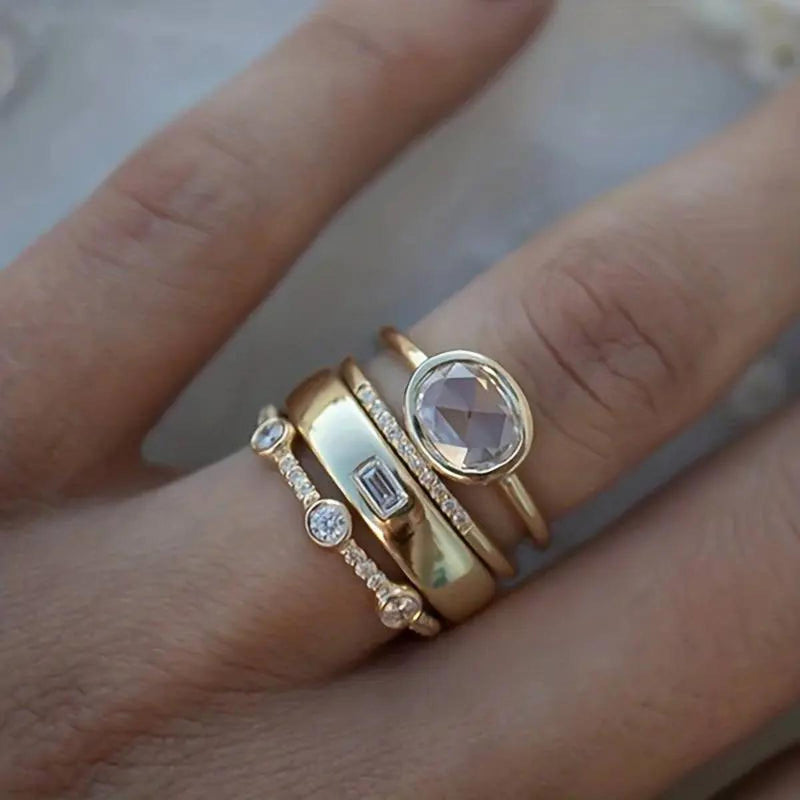 Retro Gold and Zirconia Ring Duo
