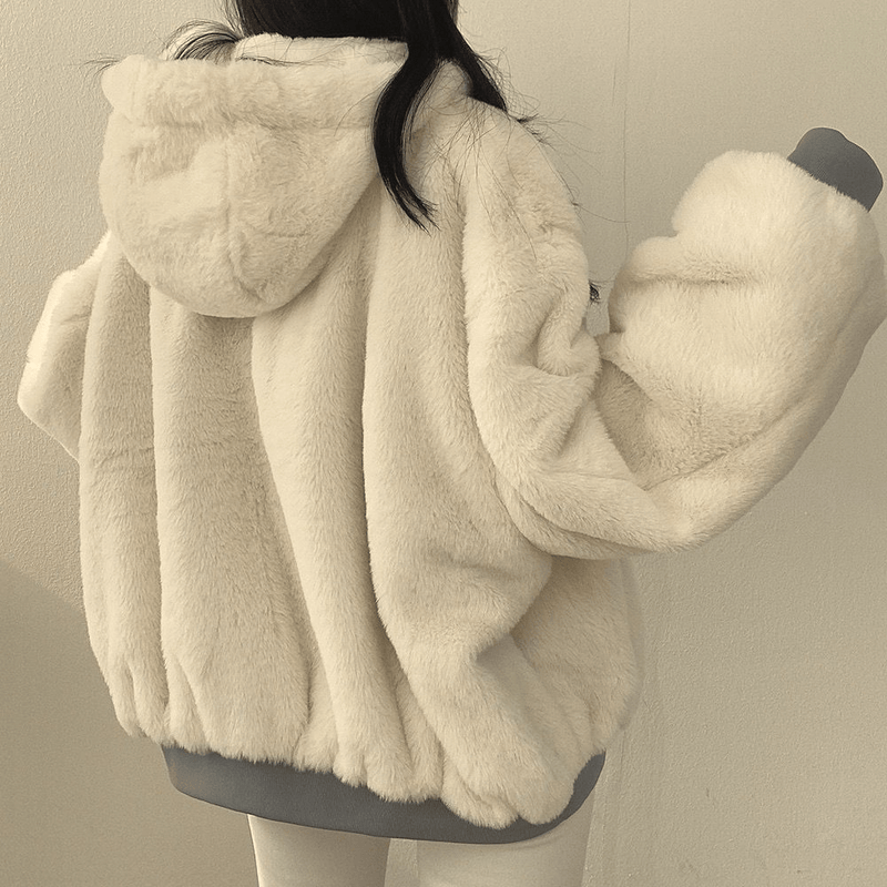 Reversible Hooded Fleece Jacket With Long Sleeves