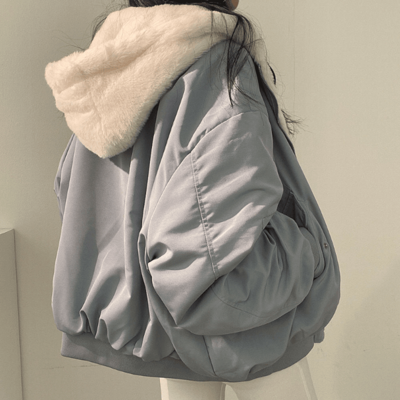Reversible Hooded Fleece Jacket With Long Sleeves