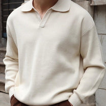 Ribbed Cotton Blend Long Sleeve Pullover Top